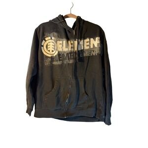 Element Zip Up Hoodie Skateboarding Graphic Print Black Size L